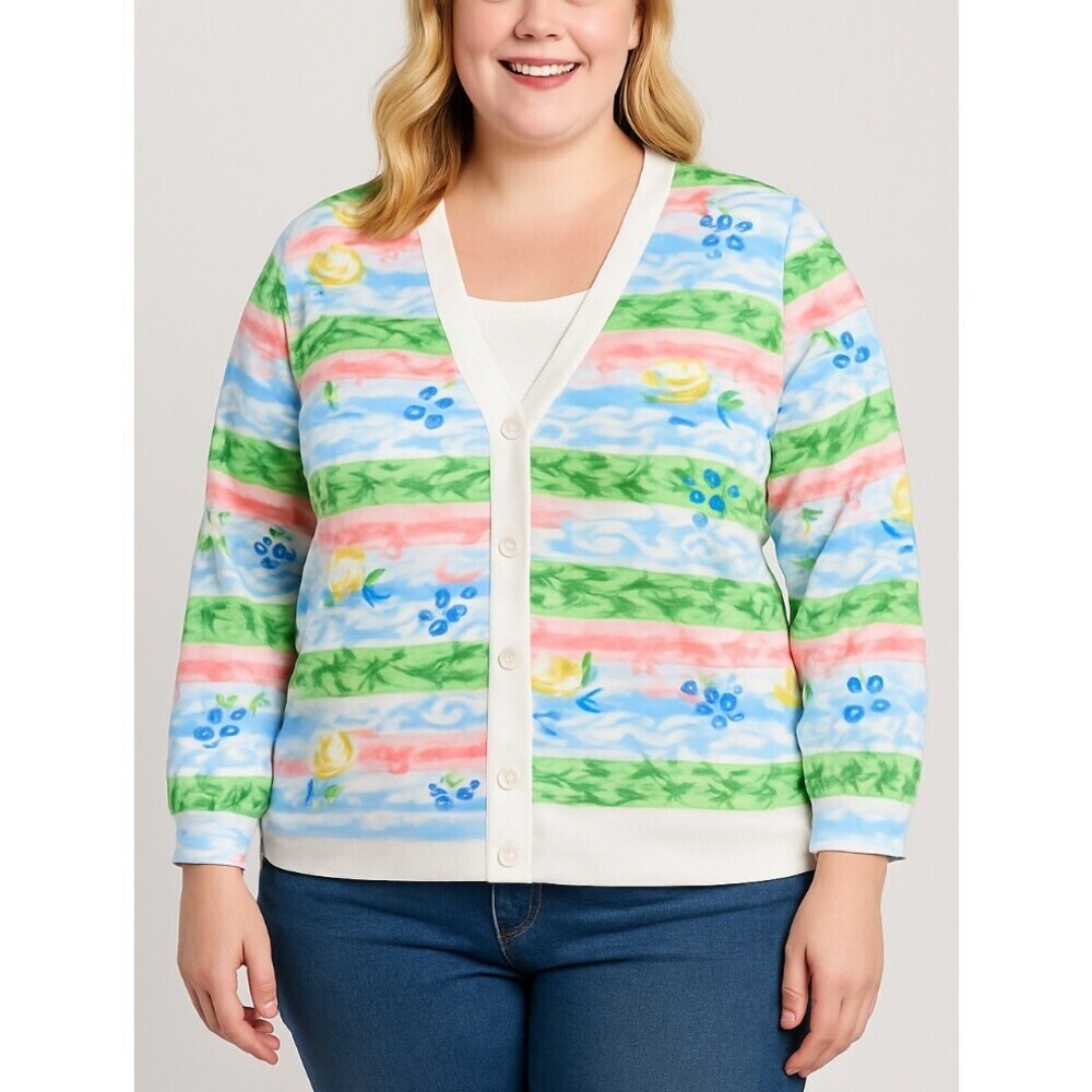 Blair Cardigan Top Floral Pastel Front Button Long Sleeves Pockets NEW SZ 3XL